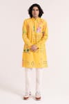 Buy_Blushing Couture by shafali_Yellow Cotton Printed Travel Europe Kurta And Pyjama Set _at_Aza_Fashions