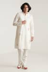 Buy_Blushing Couture by shafali_Off White Cotton Embroidered Thread Kurta And Pant Set _at_Aza_Fashions