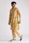 Buy_Blushing Couture by shafali_Beige Cotton Printed Floral Kurta And Pant Set _at_Aza_Fashions