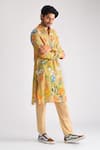 Shop_Blushing Couture by shafali_Beige Cotton Printed Floral Kurta And Pant Set _at_Aza_Fashions