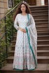 Buy_Samyukta Singhania_White Anarkali Dola Silk Printed Floral Round Digital With Dupatta _at_Aza_Fashions