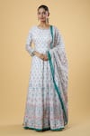 Buy_Samyukta Singhania_White Anarkali Dola Silk Printed Floral Round Digital With Dupatta 