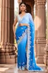 Buy_Samyukta Singhania_Blue Saree Georgette Embellished Sequin Ombre With Unstitched Blouse Piece _at_Aza_Fashions