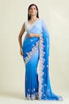 Shop_Samyukta Singhania_Blue Saree Georgette Embellished Sequin Ombre With Unstitched Blouse Piece 