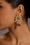 Buy_Tarun Tahiliani_Red Zircon Stone Embellished Drop Earrings _at_Aza_Fashions