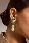 Buy_Tarun Tahiliani_Emerald Green Swarovski Pearls Lotus Embellished Earrings _at_Aza_Fashions