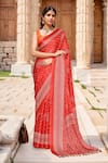 Buy_Samyukta Singhania_Orange Saree Chiffon Printed Leaf With Running Blouse Piece _at_Aza_Fashions