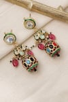 Shop_Curio Cottage_Multi Color Pearls, Stones, Gota Patti Navratna And Kundan Dangler Earrings _at_Aza_Fashions
