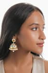 Buy_Curio Cottage_Gold Plated Navratna Stone Dome Jhumkas _at_Aza_Fashions