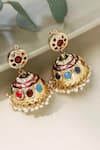 Shop_Curio Cottage_Gold Plated Navratna Stone Dome Jhumkas _at_Aza_Fashions