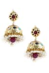 Curio Cottage_Gold Plated Navratna Stone Dome Jhumkas _Online_at_Aza_Fashions