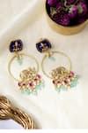 Shop_Curio Cottage_Gold Plated Stone Tusker Motif Chandbali Earrings _at_Aza_Fashions