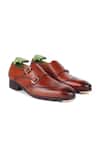 Fellmonger_Brown Mirror Glossed Patina Monk Strap Shoes _at_Aza_Fashions