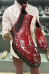 Buy_Fellmonger_Red Textured Mirror Glossed Patina Croco Chelsea Extra Light Boots _at_Aza_Fashions