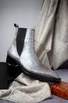 Shop_Fellmonger_Silver Textured Chelsea Boots _at_Aza_Fashions