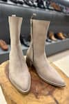 Buy_FELLMONGER_Cream Plain Suede Cowboy Long Zip Boots _at_Aza_Fashions