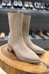 Shop_FELLMONGER_Cream Plain Suede Cowboy Long Zip Boots _at_Aza_Fashions