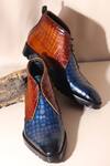 Buy_Fellmonger_Blue Textured Color Block Chukka Boots _at_Aza_Fashions