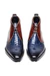 Fellmonger_Blue Textured Color Block Chukka Boots _at_Aza_Fashions