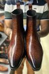 Shop_Fellmonger_Brown Mirror Glossed Chelsea Boots _at_Aza_Fashions