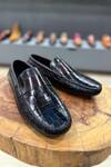 Fellmonger_Black Textured Leather Croco Loafers _Online_at_Aza_Fashions