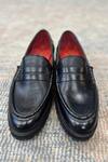 Buy_Fellmonger_Black Plain Leather Milled Penny Moccasin Loafers _Online_at_Aza_Fashions