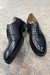 Shop_FELLMONGER_Black Textured Leather Milled Derby Shoes _at_Aza_Fashions