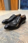 Shop_FELLMONGER_Black Textured Croco Derby Shoes _at_Aza_Fashions