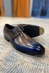 Shop_FELLMONGER_Blue Plain Leather Ombre Derby Shoes _at_Aza_Fashions