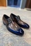 FELLMONGER_Blue Plain Leather Ombre Derby Shoes _Online_at_Aza_Fashions