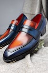 Buy_FELLMONGER_Blue Plain Leather Ombre Penny Loafers _at_Aza_Fashions