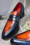 Shop_FELLMONGER_Blue Plain Leather Ombre Penny Loafers _at_Aza_Fashions