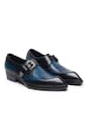 Buy_FELLMONGER_Blue Plain Leather Single Monk Strap Shoes _Online_at_Aza_Fashions