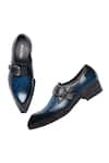 Shop_FELLMONGER_Blue Plain Leather Single Monk Strap Shoes _Online_at_Aza_Fashions