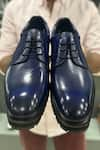 Shop_FELLMONGER_Blue Mirror Glossed Patina Sporty Derby Shoes _at_Aza_Fashions