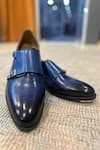 Shop_FELLMONGER_Blue Patina Mirror Glossed Double Monk Strap _at_Aza_Fashions