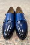 FELLMONGER_Blue Patina Mirror Glossed Double Monk Strap _at_Aza_Fashions