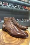 Buy_FELLMONGER_Brown Mirror Glossed Patina Mid Boots _at_Aza_Fashions