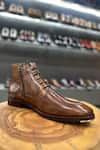 Shop_FELLMONGER_Brown Mirror Glossed Patina Mid Boots _at_Aza_Fashions