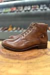 Shop_FELLMONGER_Brown Mirror Glossed Patina Mid Boots _Online_at_Aza_Fashions