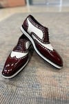 Buy_FELLMONGER_Burgundy Brogue Pattern Oxfords _at_Aza_Fashions