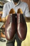 Shop_FELLMONGER_Burgundy Longwing Brogue Pattern Derby Shoes _at_Aza_Fashions