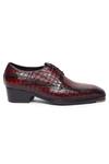 Buy_FELLMONGER_Burgundy Mirror Glossed Patina Norwegian Derby Shoes _Online_at_Aza_Fashions