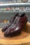 FELLMONGER_Burgundy Mirror Glossed Patina Wingtip Oxfords _Online_at_Aza_Fashions