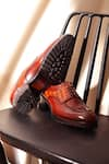 Shop_FELLMONGER_Brown Croco Textured Pattern Derby Shoes _at_Aza_Fashions