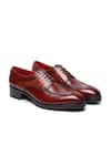 FELLMONGER_Brown Croco Textured Pattern Derby Shoes _Online_at_Aza_Fashions