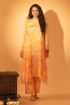 Buy_SSHILPA SAMRIYA_Yellow Crepe Hand Embroidered Bead Keyhole Floral Printed Kurta With Pant _at_Aza_Fashions