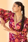 Shop_SSHILPA SAMRIYA_Purple Crepe Printed Bead V Neck Floral Overlapping Dress _Online_at_Aza_Fashions