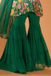 Buy_SSHILPA SAMRIYA_Green Tunic Crepe Printed Seashell Leaf Floral Peplum Sharara Set _Online_at_Aza_Fashions