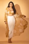 Buy_SSHILPA SAMRIYA_Ivory Jacket And Bustier Cotton Silk Printed Sequin Solid Draped Skirt Set With _at_Aza_Fashions